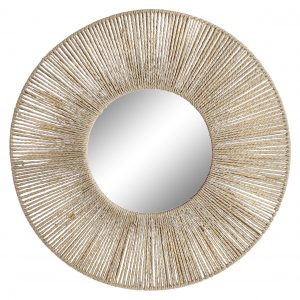 Espejo redondo de fibras naturales con un aro metalico