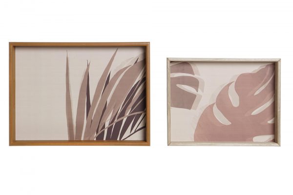 Bandejas aesthetic en dos tamaños unos grande y uno mediano de colores tierras y dibujos de palmeras