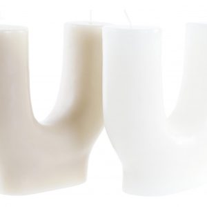 Velas en forma redonda de color crema y blanco con dos mechas