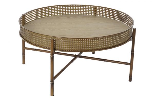 ¡Echa un vistazo a esta hermosa mesa de centro redonda! Esta mesa de centro está fabricada con una hermosa madera natural y detalles en metal