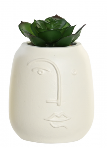 Maceteros de cerámica con caras esculpidas: arte y naturaleza en tu hogar. Ideales para plantas suculentas artificiales, sin preocupaciones de mantenimiento."